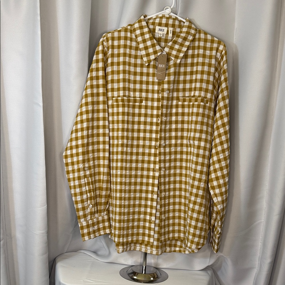 Brown and White Checkered Button-Up Shirt